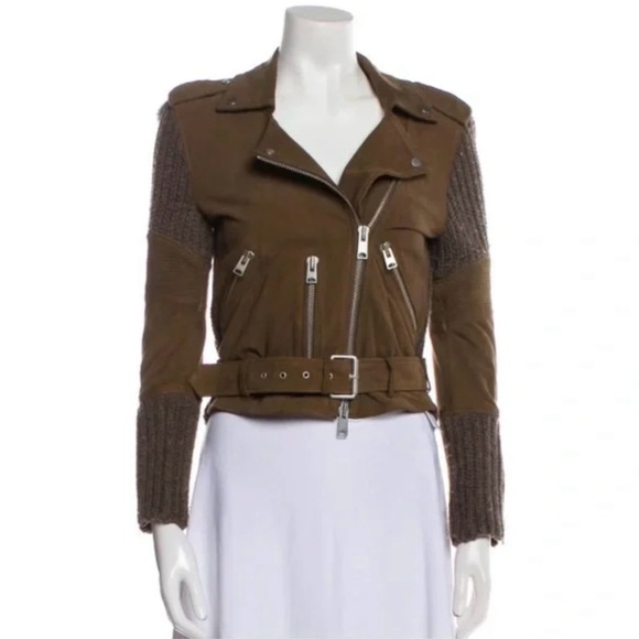 All Saints Jackets & Blazers - All Saints Brown Suede Jacket with Knit Sleeves